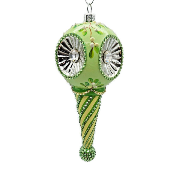 Patricia Breen Towle Reflector Mistletoe Green Striped Christmas Tree Ornament - Picture 1 of 6